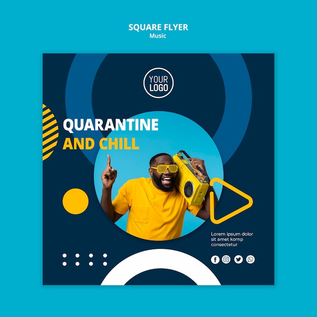 Free PSD squared flyer template for enjoying music during quarantine