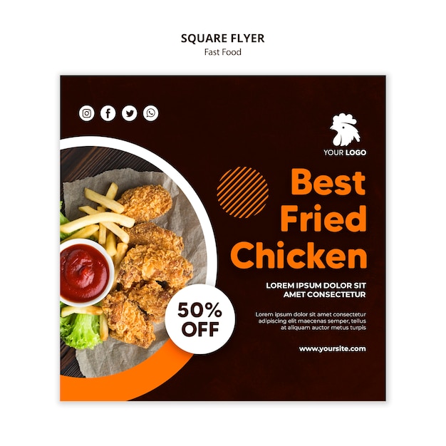 Free PSD squared flyer template for fried chicken restaurant