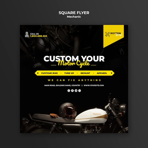 Squared flyer template for motorcycle repair shop