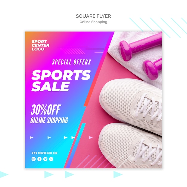Шаблон флаера в квадрате для спортивной онлайн продажи
