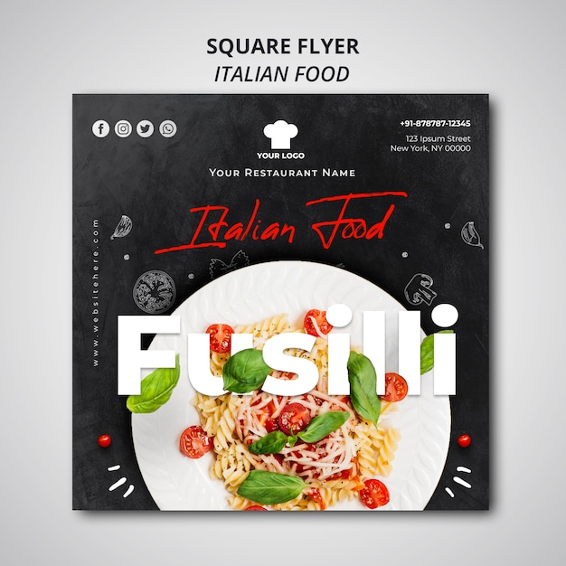 Free PSD squared flyer template for traditional italian food restaurant