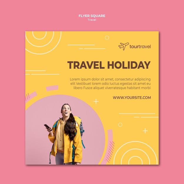 Free PSD squared flyer template for travel holiday