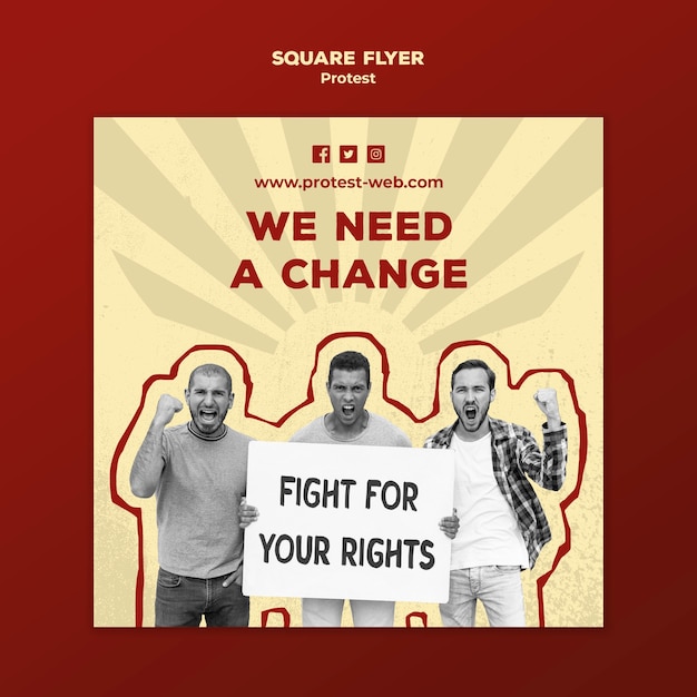 Squared flyer template with protesting for human rights