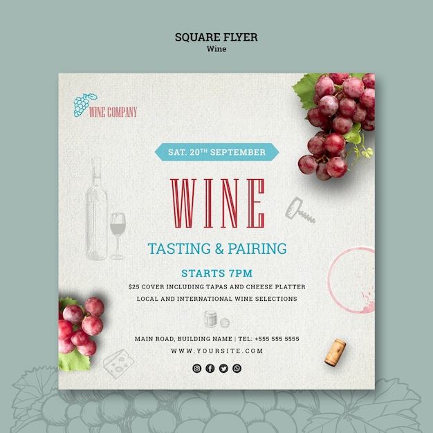 Free PSD squared flyer for wine tasting