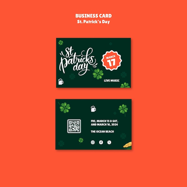 Free PSD st patrick's day celebration  business card