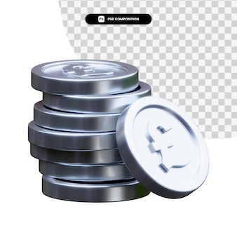 Стек серебряных монет в 3d-рендеринге изолированы