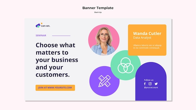 Start-up banner template with photo