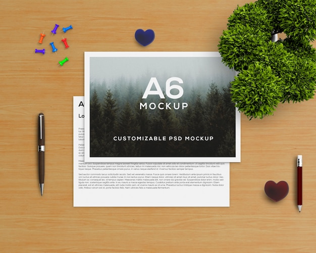 Download A6 landscape flyer mock-up with wooden pencils PSD file ...