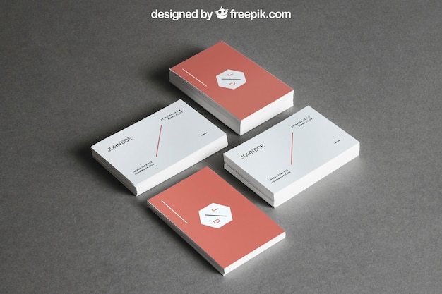 Stationery mockup with four stacks of business cards