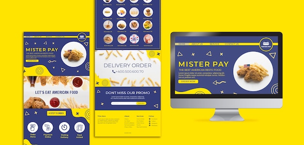 Free PSD stationery template with american food