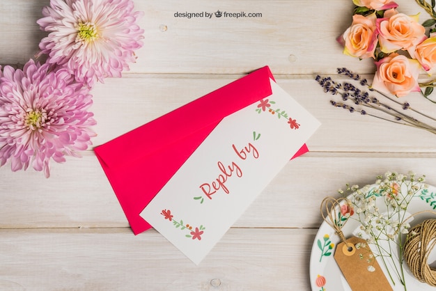 Stationery wedding mockup with red envelope