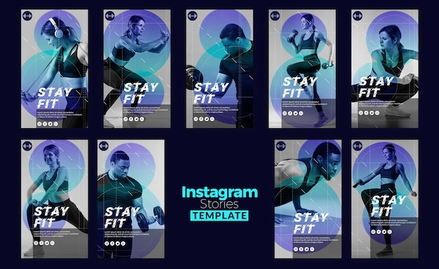 Stay fit concept instagram stories template