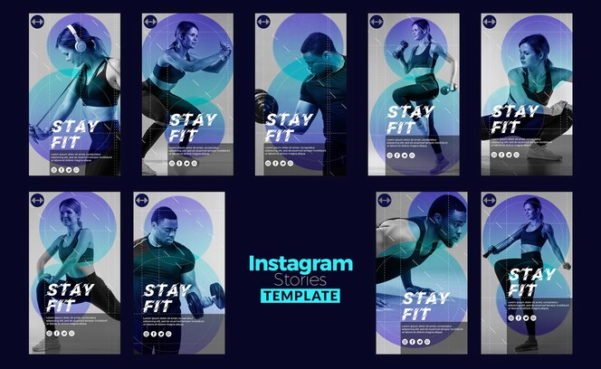 Stay fit concept instagram stories template