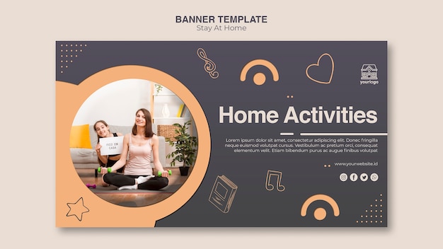 Stay at home concept banner template