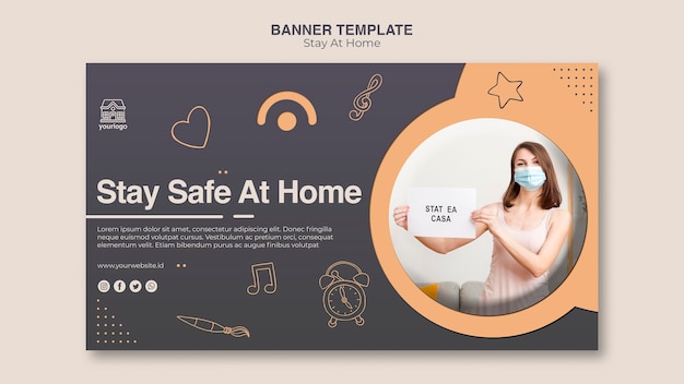 Stay at home concept banner template