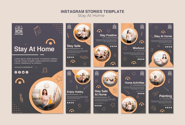 Soggiorno a casa concetto modello di storie di instagram