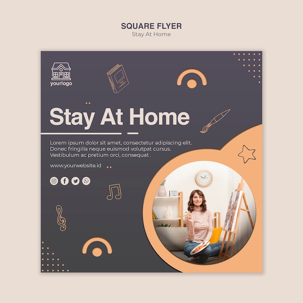 Free PSD stay at home concept square flyer template