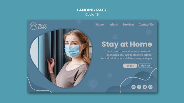 Free PSD stay at home coronavirus concept landing page