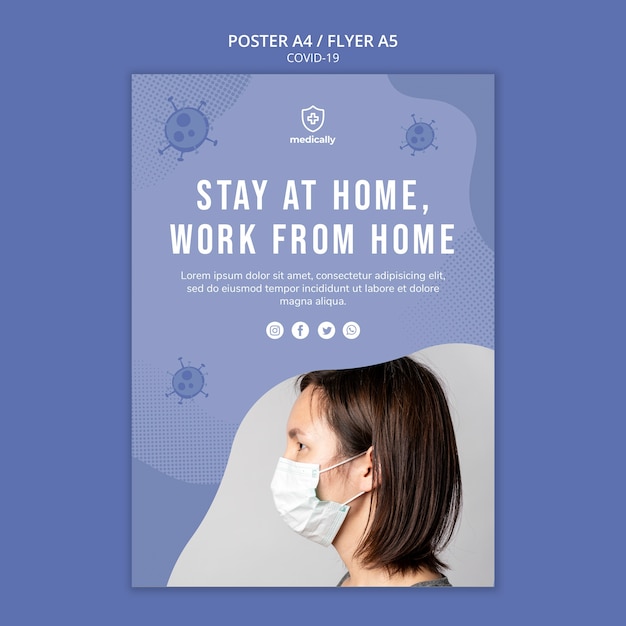 Free PSD stay at home coronavirus poster template