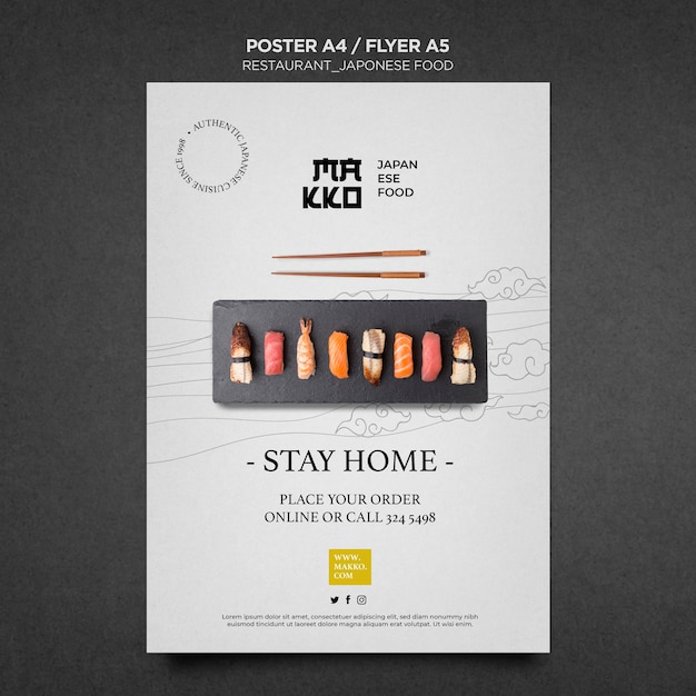 Stay home and eat sushi poster print template