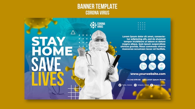 Free PSD stay home save lives banner template