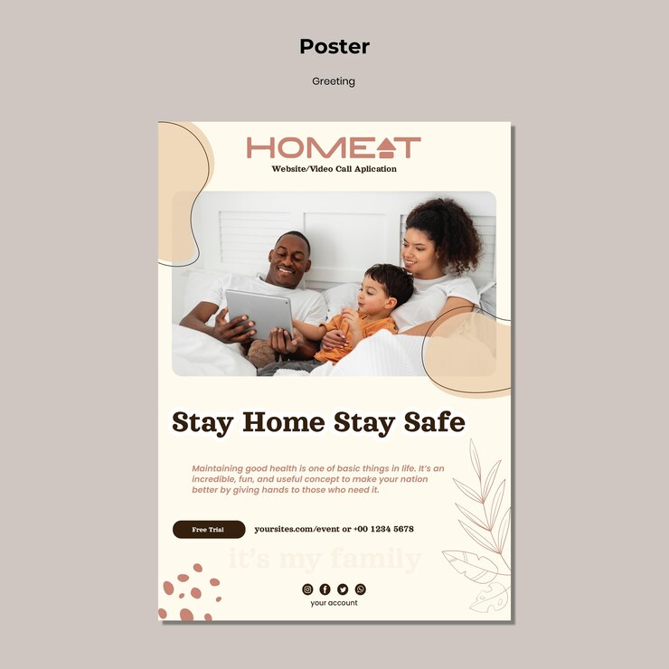 Free PSD stay home stay safe poster template