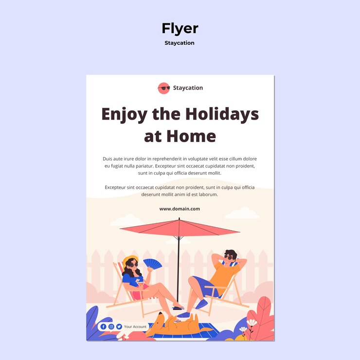 무료 PSD staycation 개념 전단지 디자인