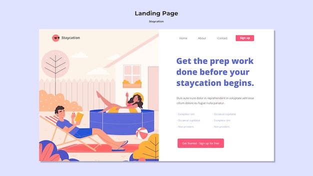 無料PSD staycationコンセプトのランディングページのデザイン