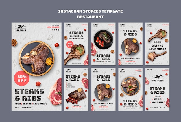 PSD gratuito storie di instagram del modello di ristorante di bistecca