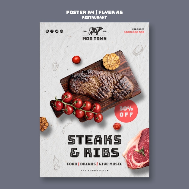 Free PSD steak restaurant template poster
