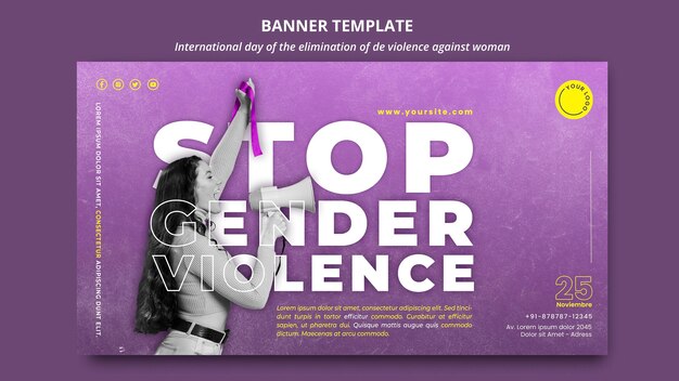 Stop violence against women horizontal banner template with photo