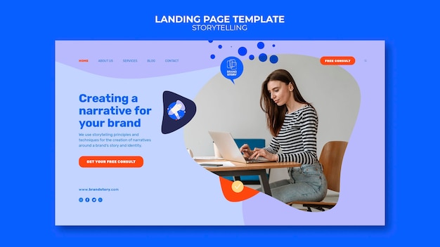 Free PSD storytelling landing page template with photo