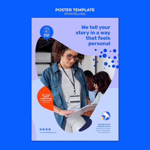 PSD gratuito modello di poster di storytelling con foto