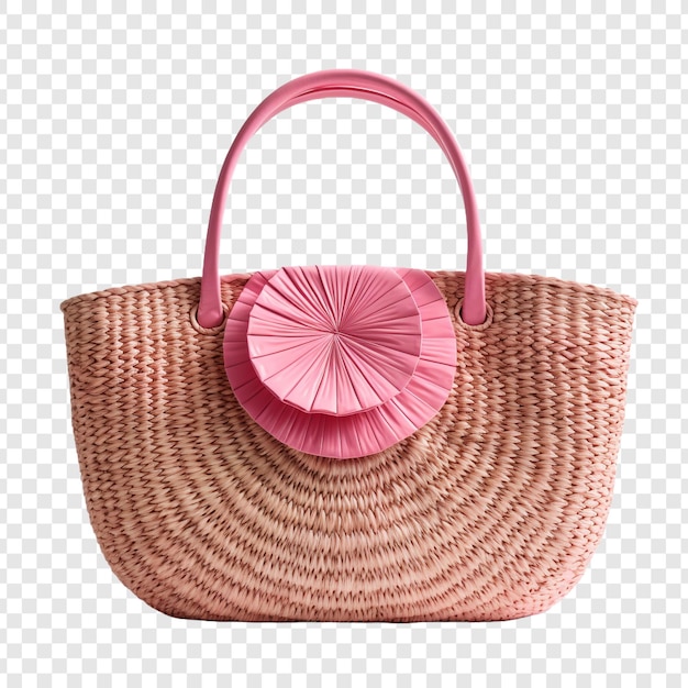 Free PSD straw bag pink isolated on transparent background