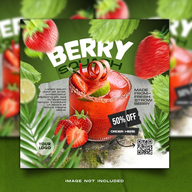 Free PSD strawberry juice food menu social media feed template