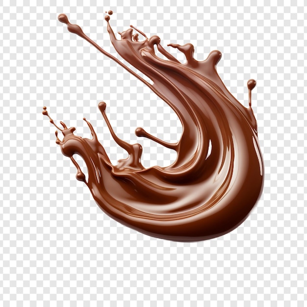 Un ruscello di cioccolato fuso isolato su uno sfondo trasparente