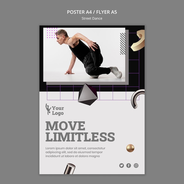 Free PSD street dance poster template with photo