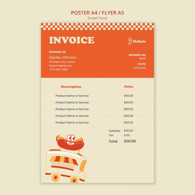 Free PSD street food fest invoice template