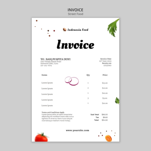 Free PSD street food fest  invoice template