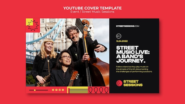 PSD gratuito modello di copertina di youtube per sessioni di musica di strada