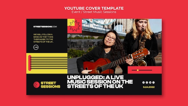 Бесплатный PSD Шаблон обложки youtube для уличных музыкальных сессий