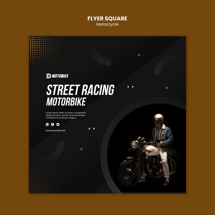 Free PSD street racing motorbike flyer square