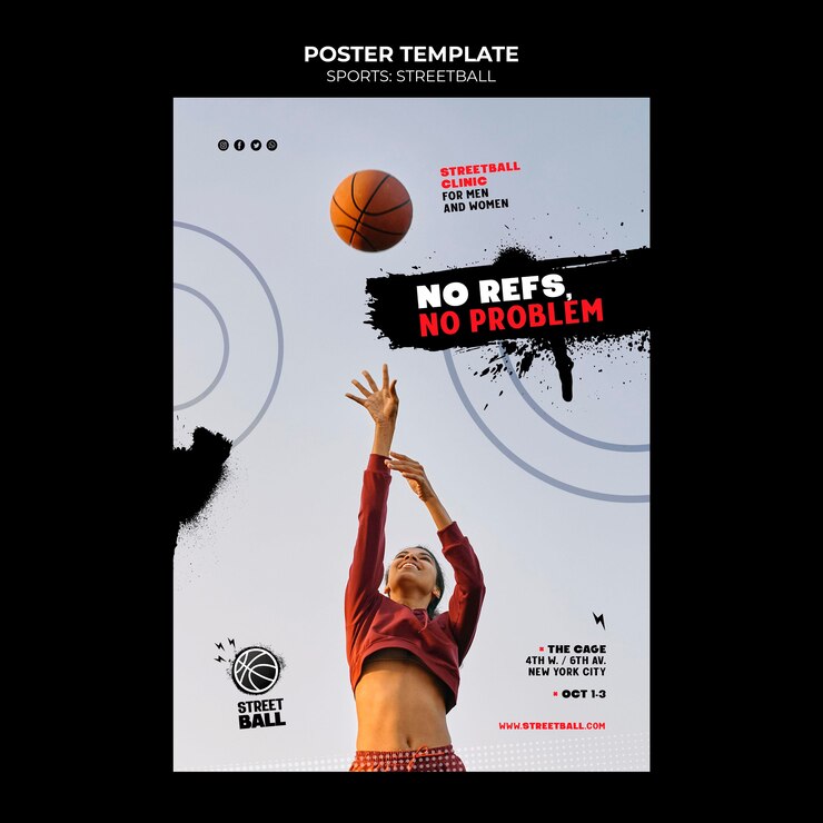 Free PSD streetball clinic poster template