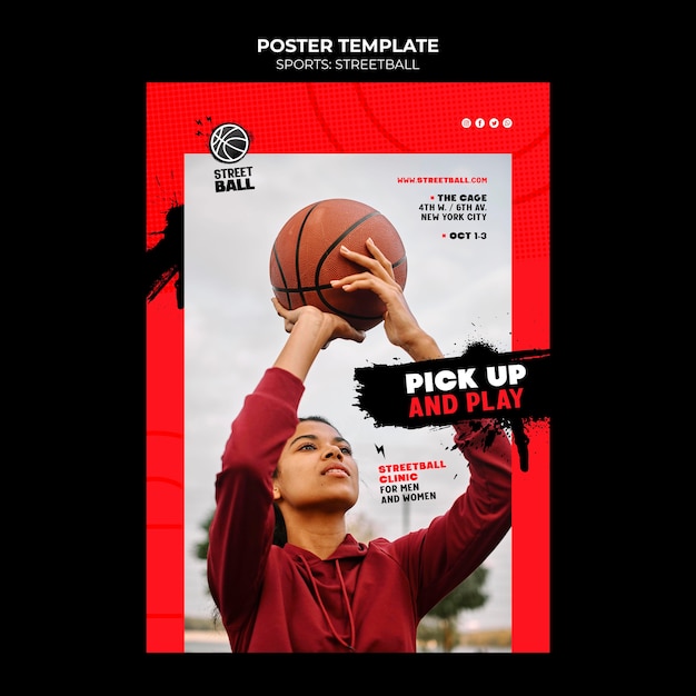 Free PSD streetball clinic poster template