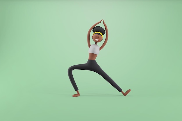 PSD gratuito stretching yoga girl su sfondo isolato sport yoga e concetto di fitness 3d illustrazione personaggi dei cartoni animati