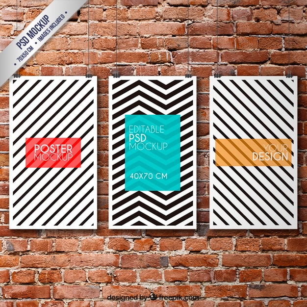 Free PSD striped posters mockup