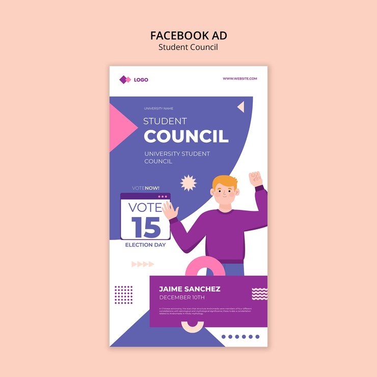 Бесплатный PSD дизайн шаблона рекламы студенческого совета на facebook