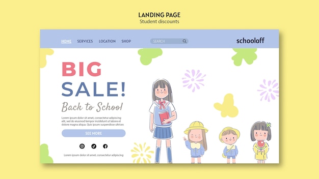 無料PSD 学生割引のランディング ページ テンプレート