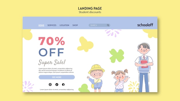 Free PSD student discounts landing page template
