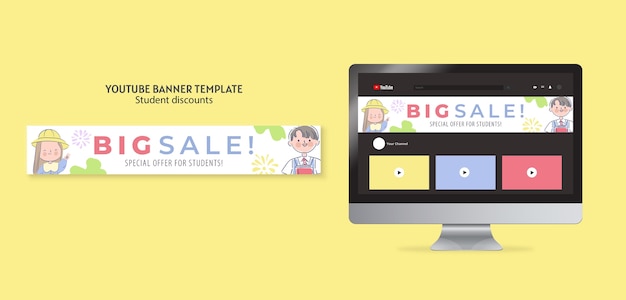 無料PSD 学生割引の youtube バナー テンプレート